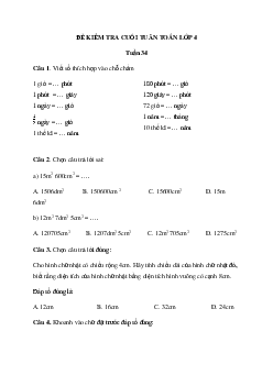 Bài kiểm tra cuối tuần môn Toán lớp 4 tuần 34 hay nhất