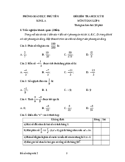 11 Đề kiểm tra học kì 2 môn Toán 6 PGD Phù Yên - Sơn La - có đáp án