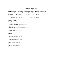 Tính (Theo mẫu):  Mẫu:  6% + 15% = 21%