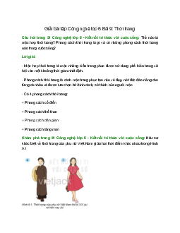 Giải SGK Công nghệ 6 Bài 9 (Kết nối tri thức): Thời trang