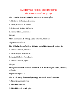 48 câu Trắc nghiệm Sinh học 11 Bài 35 có đáp án 2023: Hoocmon ở thực vật