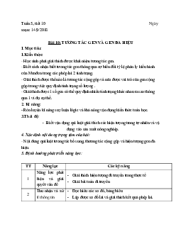 Giáo án Sinh học 12 Bài 10: Tương tác gen và tác động đa hiệu của gen mới nhất