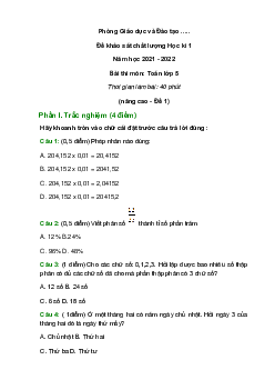 Bộ 40 Đề thi Học kì 1 Toán lớp 5 nâng cao năm 2024 - 2025  có đáp án