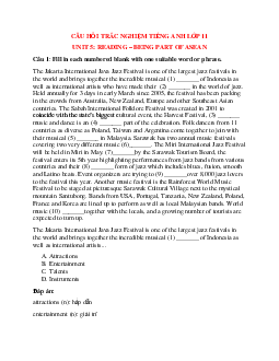Trắc nghiệm Tiếng Anh 11 Unit 5 có đáp án 2023: Reading - Being part of Asean