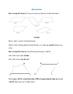 Toán lớp 4 trang 102, 103 Hình bình hành