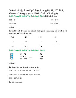 Vở bài tập Toán lớp 2 Tập 2 trang 98, 99, 100: Phép trừ có nhớ trong phạm vi 1000 | Chân trời sáng tạo