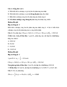 20 câu Trắc nghiệm Ý nghĩa và cách tính biến thiên enthalpy (Cánh diều 2024) có đáp án – Hóa học lớp 10