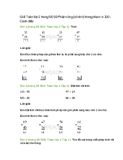 Giải SGK Toán lớp 2 Tập 1 trang 58, 59 Phép cộng (có nhớ) trong phạm vi 100 – Cánh diều