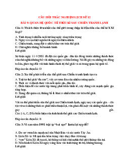 32 câu Trắc nghiệm Lịch sử 12 Bài 9 có đáp án 2023: Quan hệ quốc tế thời kì sau chiến tranh lạnh