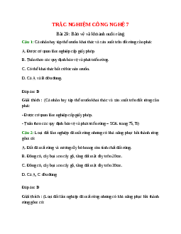 Trắc nghiệm Công nghệ 7 Bài 29 có đáp án: Bảo vệ và khoanh nuôi rừng