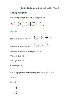 50 Bài tập Bất phương trình bậc nhất một ẩn (có đáp án)- Toán 8