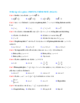 50 câu trắc nghiệm Phương trình phức có đáp án 2023