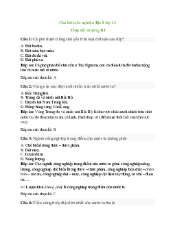 30 câu Trắc nghiệm Địa lí 12 Chương 3 có đáp án 2023: Địa lí các ngành kinh tế