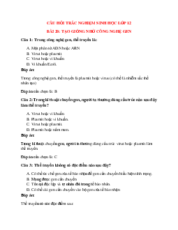 44 câu Trắc nghiệm Sinh học 12 Bài 20 có đáp án 2023: Tạo giống nhờ công nghệ gen
