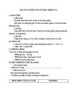 GIÁO ÁN CÔNG NGHỆ 6 BÀI 20: VỆ SINH AN TOÀN THỰC PHẨM (T2) MỚI NHẤT – CV5512