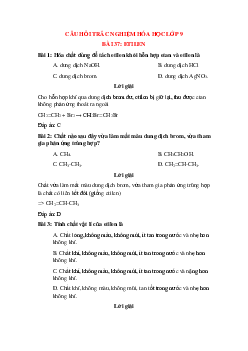 30 câu Trắc nghiệm Etilen có đáp án 2023 – Hóa học lớp 9