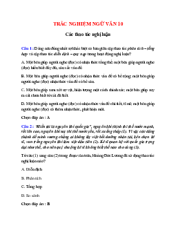 Trắc nghiệm Các thao tác nghị luận có đáp án – Ngữ văn lớp 10