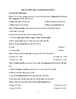 100 câu hỏi trắc nghiệm Lịch sử 12