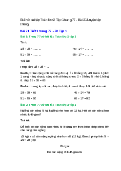 Vở bài tập Toán lớp 2 Tập 1 trang 77, 78, 79 Bài 21: Luyện tập chung | Kết nối tri thức