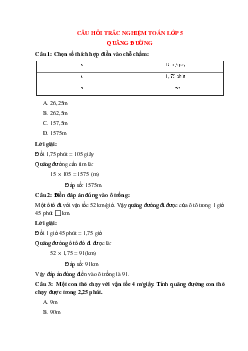 13 câu Trắc nghiệm Quãng đường có đáp án 2024 – Toán lớp 5