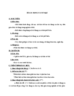 Giáo án Công Nghệ 8 Bài 20: Dụng cụ cơ khí mới nhất - CV5555