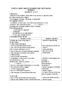 Giáo án tiếng anh 5 unit 6: How many lessons do you have today? mới nhất