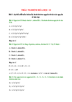 Trắc nghiệm Sự biến đổi tuần hoàn cấu hình electron nguyên tử của các nguyên tố hóa học có đáp án - Hóa học 10