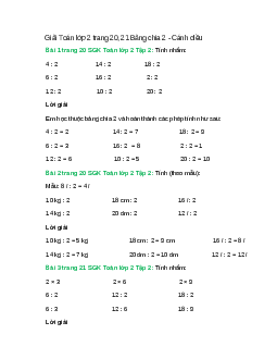 Giải SGK Toán lớp 2 Tập 2 trang 20, 21 Bảng chia 2  – Cánh diều