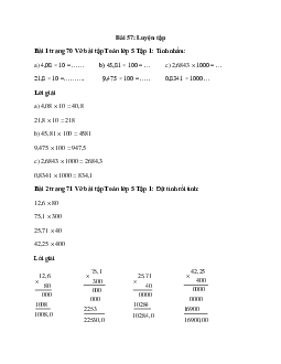 Vở bài tập Toán lớp 5 Tập 1 trang 70, 71 Bài 57: Luyện tập