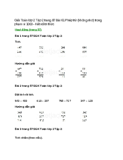 Giải SGK Toán lớp 2 Tập 2 trang 87, 88, 89, 90 Bài 61: Phép trừ (không nhớ) trong phạm vi 1000 | Kết nối tri thức