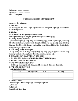 Giáo án Ngữ văn 10 tập 1 bài Phong cách ngôn ngữ sinh hoạt mới nhất