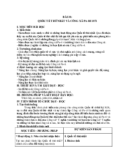 Giáo án Lịch sử 10 bài 38 Quốc tế thứ nhất và Công xã Pa ri 1871 mới nhất