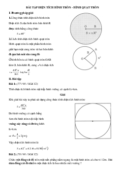 50 Bài tập Diện tích hình tròn, hình quạt tròn (có đáp án)- Toán 9