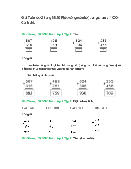 Giải SGK Toán lớp 2 Tập 2 trang 68, 69 Phép cộng (có nhớ) trong phạm vi 1000  – Cánh diều