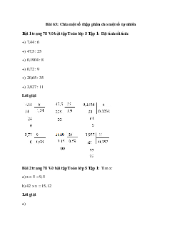 Vở bài tập Toán lớp 5 Tập 1 trang 78, 79 Bài 63: Chia một số thập phân cho một số tự nhiên