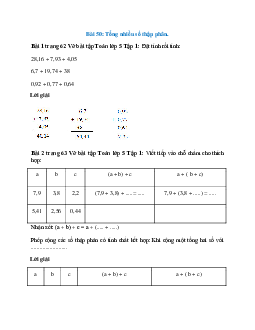 Vở bài tập Toán lớp 5 Tập 1 trang 62, 63 Bài 50: Tổng nhiều số thập phân