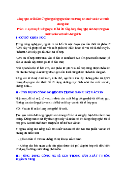 Công nghệ 10 Bài 38 (Lý thuyết và trắc nghiệm): Ứng dụng công nghệ sinh học trong sản xuất vacxin và thuốc kháng sinh