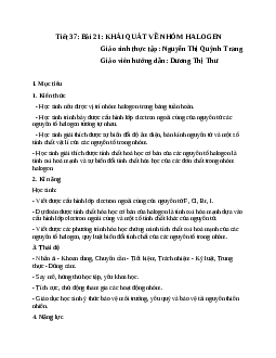 Giáo án Hóa học 10 bài 21 Khái quát về nhóm halogen mới nhất