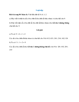 Với bốn chữ số 0; 6; 1; 2. Hãy viết ít nhất ba số có ba chữ số chia hết cho 9