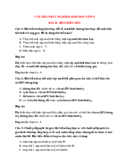 34 câu Trắc nghiệm Sinh học 9 Bài 21 có đáp án 2023: Đột biến gen