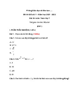 Đề thi Toán lớp 7 Giữa kì 1 năm 2021 - 2022 có đáp án (4 đề)