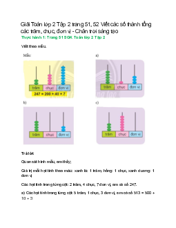 Giải SGK Toán lớp 2 Tập 2 trang 51, 52: Viết các số thành tổng các trăm, chục, đơn vị | Chân trời sáng tạo