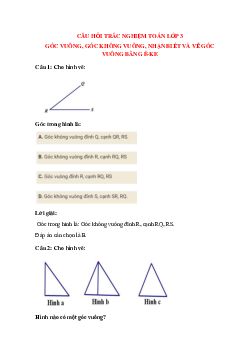 Trắc nghiệm Góc vuông, góc không vuông có đáp án – Toán lớp 3