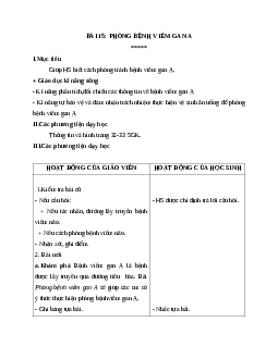 Giáo án khoa học 5 bài 15: Phòng bệnh viêm gan a mới nhất