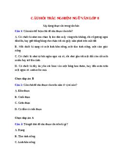 15 câu Trắc nghiệm Xây dựng đoạn văn trong văn bản có đáp án 2023 - Ngữ văn 8
