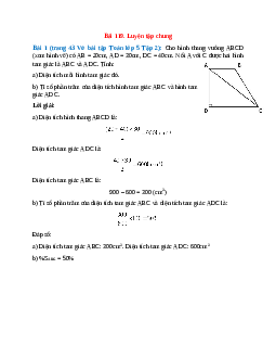 Cho hình thang vuông ABCD (xem hình vẽ) có AB = 20cm, AD = 30cm, DC = 40cm