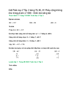 Giải SGK Toán lớp 2 Tập 2 trang 79, 80, 81: Phép cộng không nhớ trong phạm vi 1000 | Chân trời sáng tạo