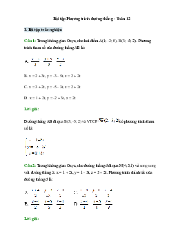 50 Bài tập Phương tình đường thẳng trong không gian (có đáp án)- Toán 12