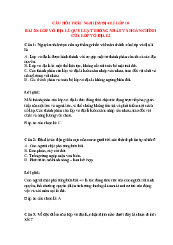 Trắc nghiệm Địa lí 10 Bài 20 có đáp án: Lớp vỏ địa lí