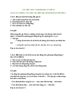Trắc nghiệm Địa lí 10 Bài 8 có đáp án: Tác động của nội lực đến bề mặt Trái Đất